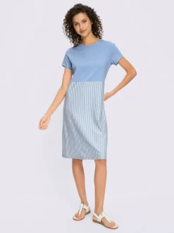 Robe en jersey à rayures avec col rond et manches courtes