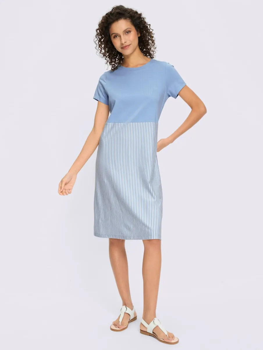 Robe en jersey à rayures avec col rond et manches courtes