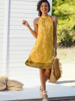 Robe en jersey sans manches à motif floral et bordure élégante