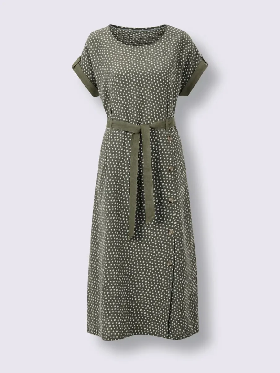 Robe en lin à ceinture boutons et fentes latérales