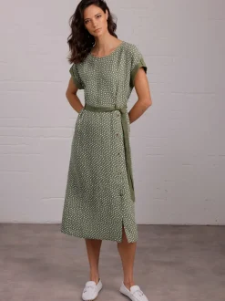 Robe en lin à ceinture boutons et fentes latérales