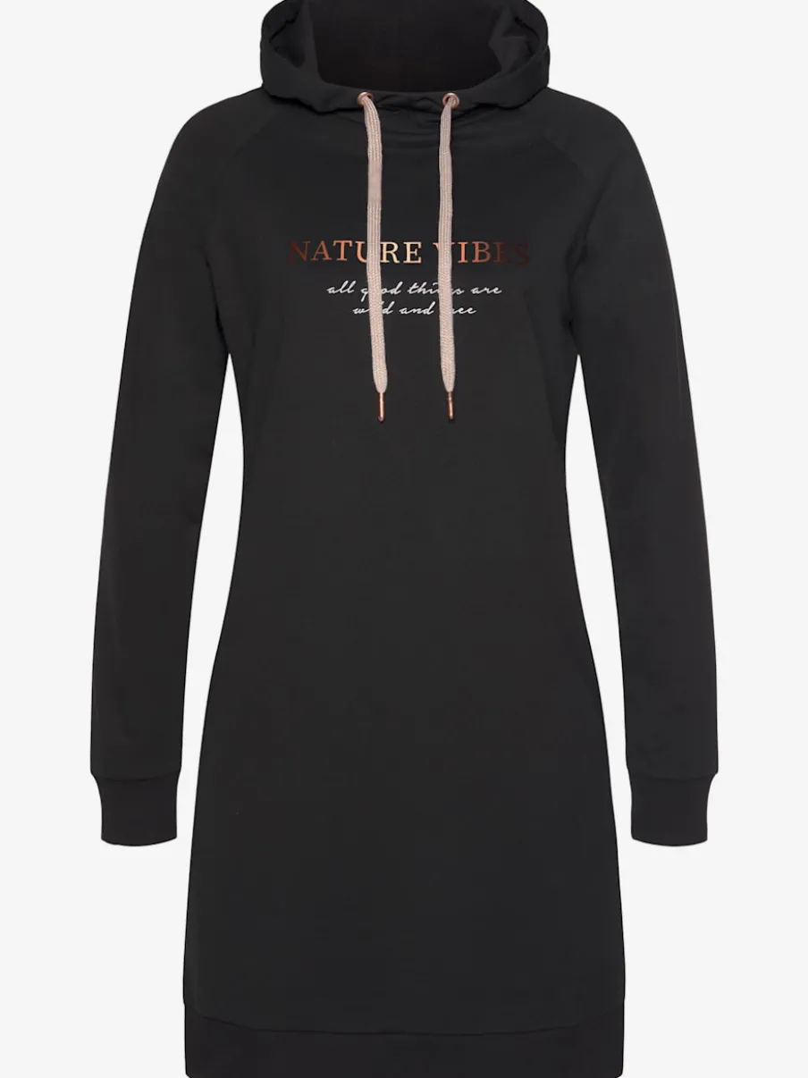 Robe en matière sweat avec capuche et poches latérales