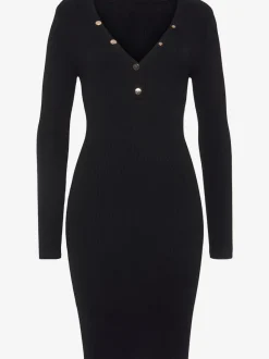 Robe en tricot avec col en V et boutons fantaisie