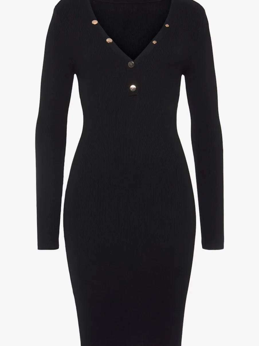 Robe en tricot avec col en V et boutons fantaisie