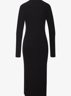 Robe en tricot col montant avec manches longues et jupe fendue