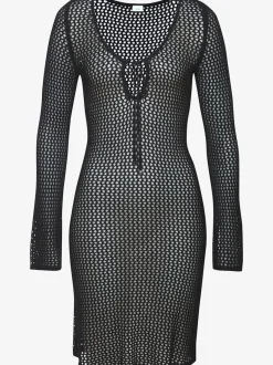 Robe en tricot à encolure ronde et manches longues avec motif ajouré