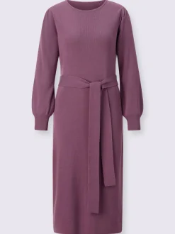 Robe en tricot à manches ballon avec ceinture intégrée