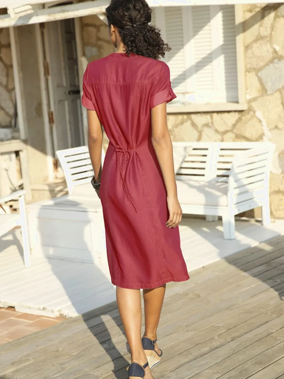 Robe femme col v avec poches raglan et cordon