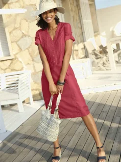 Robe femme col v avec poches raglan et cordon