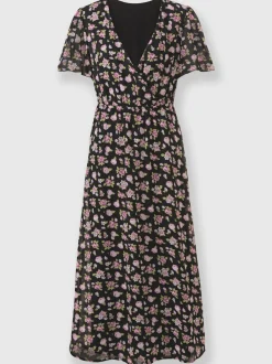 Robe à fleurs avec col V et manches courtes
