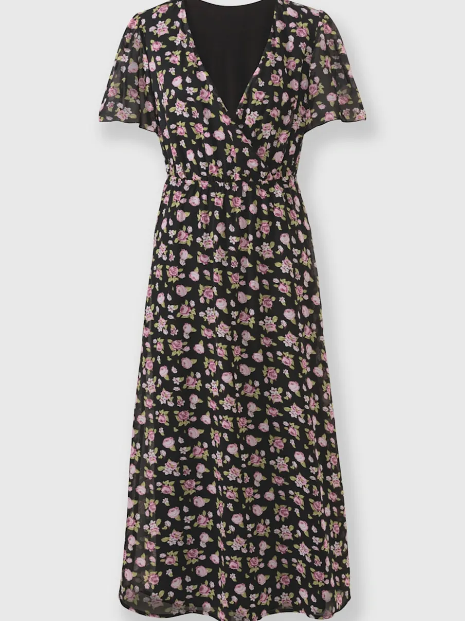 Robe à fleurs avec col V et manches courtes