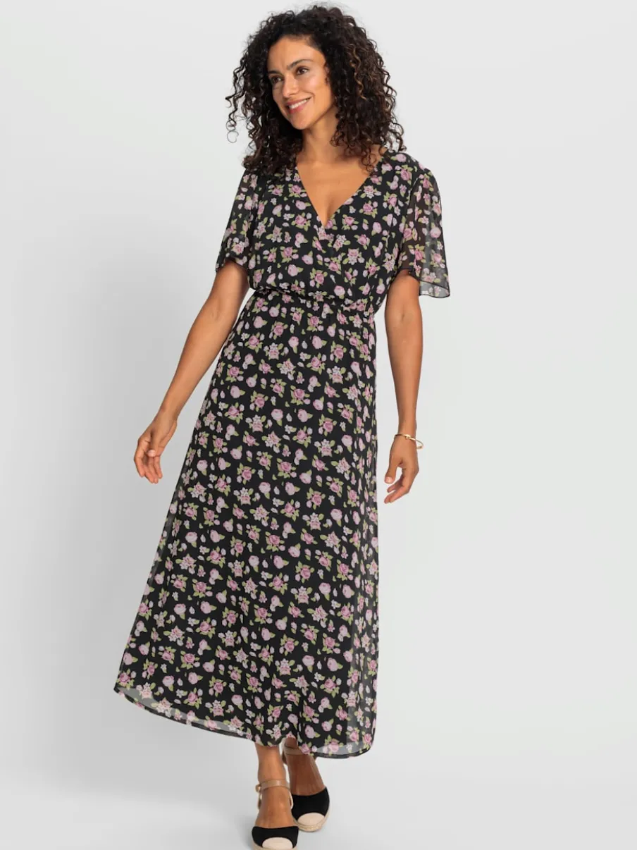 Robe à fleurs avec col V et manches courtes