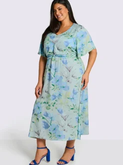 Robe à fleurs fronces à la taille, effet noué