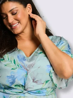 Robe à fleurs fronces à la taille, effet noué