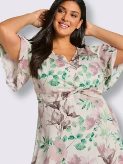 Robe à fleurs fronces à la taille, effet noué