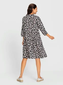 Robe à fleurs manches trois quarts style décontracté fluide