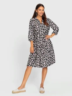 Robe à fleurs manches trois quarts style décontracté fluide