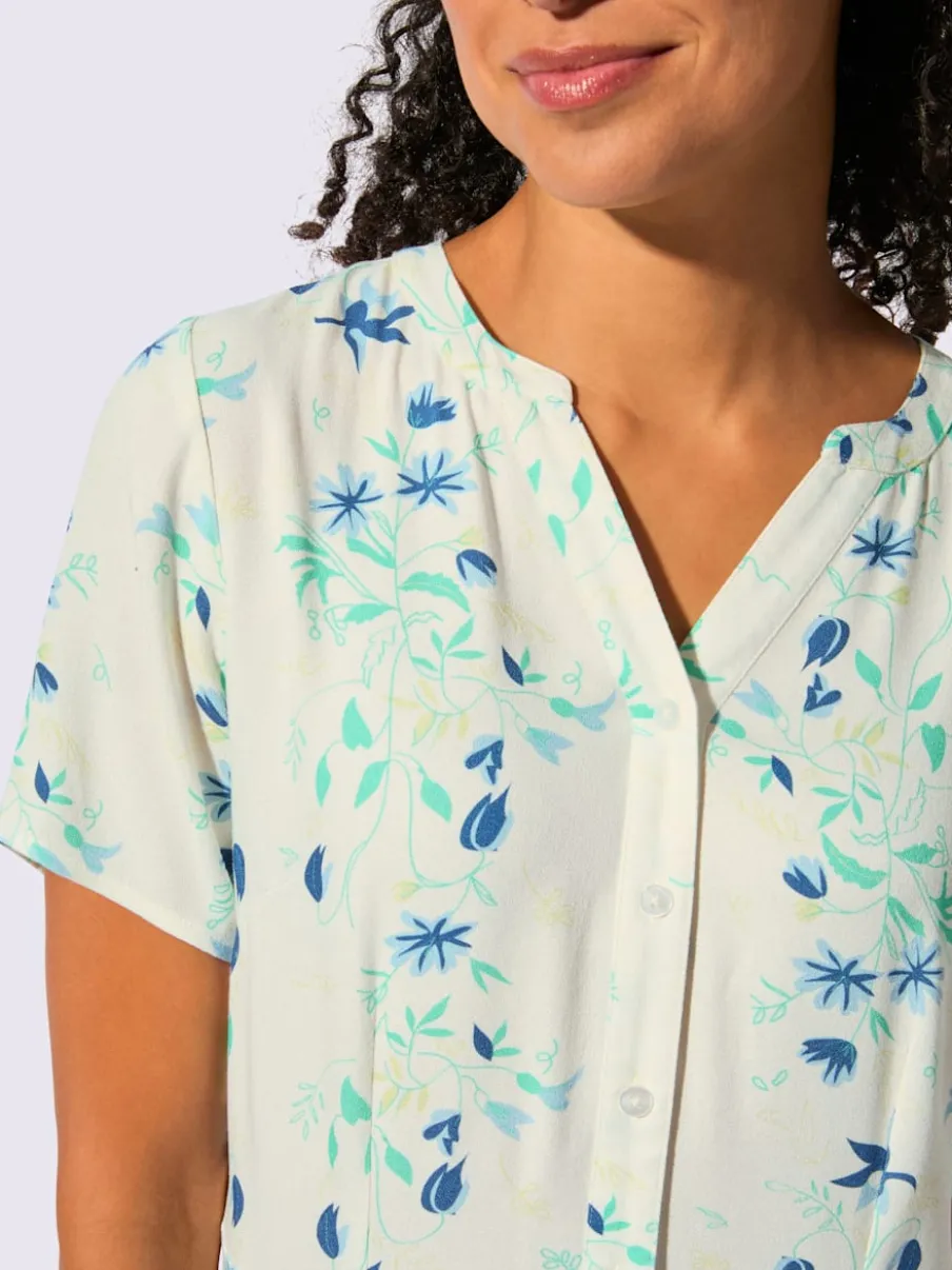 Robe fluide avec col V et manches courtes à motifs floraux