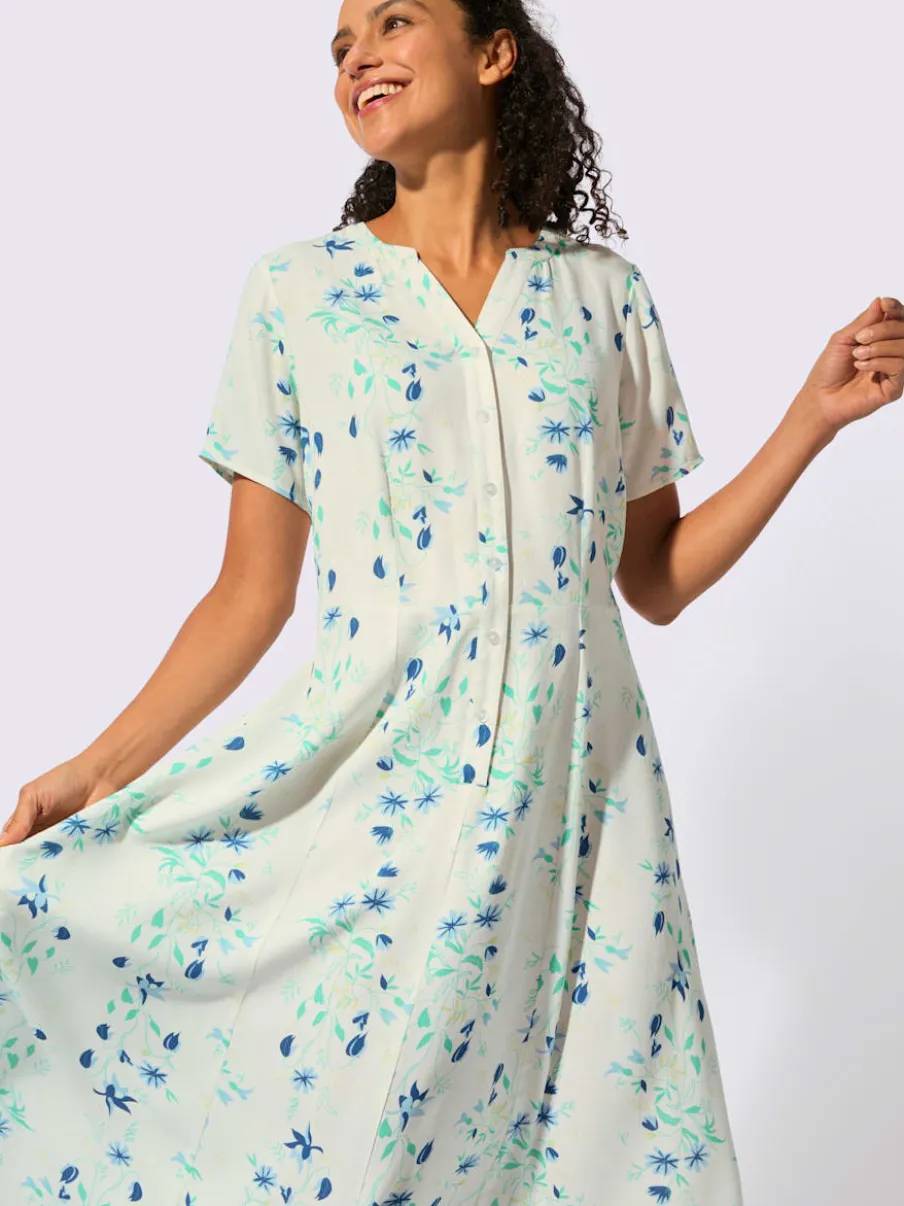 Robe fluide avec col V et manches courtes à motifs floraux