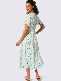 Robe fluide avec col V et manches courtes à motifs floraux