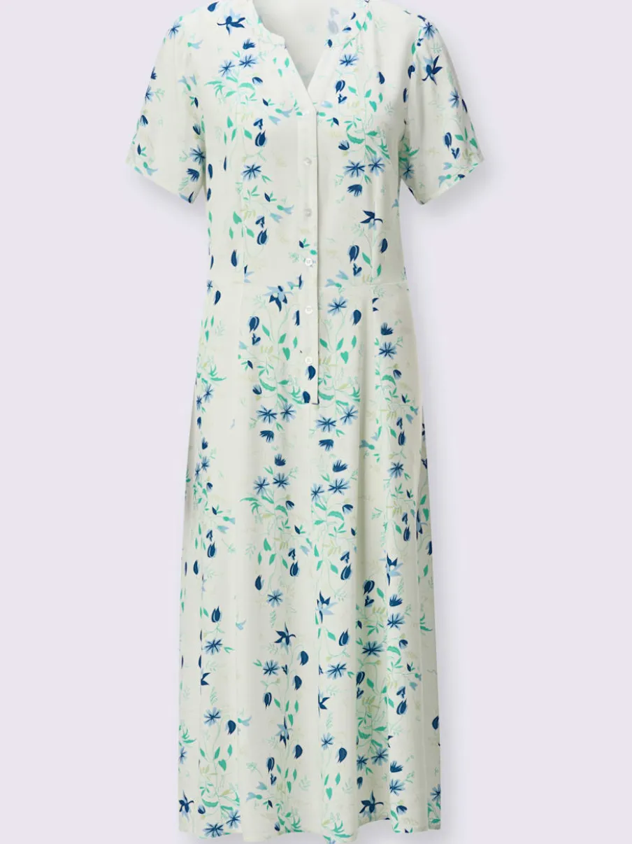 Robe fluide avec col V et manches courtes à motifs floraux