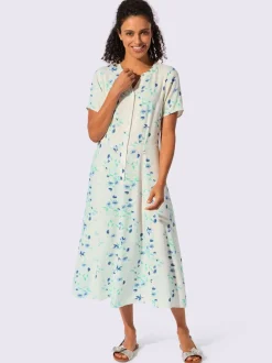 Robe fluide avec col V et manches courtes à motifs floraux