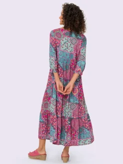 Robe fluide en viscose à motif patchwork coloré