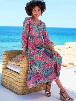Robe fluide en viscose à motif patchwork coloré