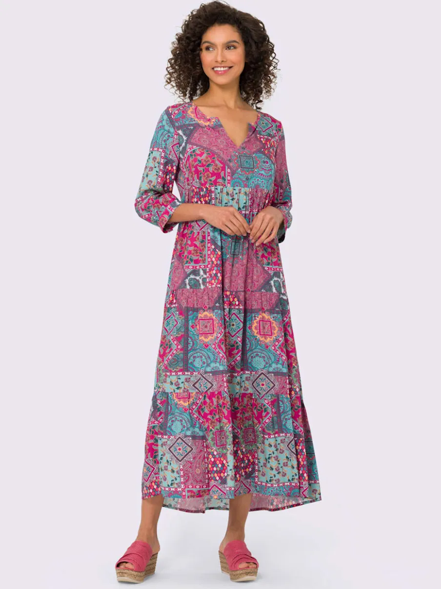 Robe fluide en viscose à motif patchwork coloré