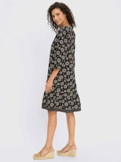 Robe imprimée avec col V et manches 3/4 élastiques