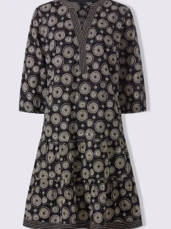 Robe imprimée avec col V et manches 3/4 élastiques