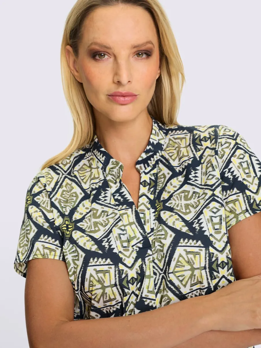 Robe imprimée col chemise avec plis sur devant