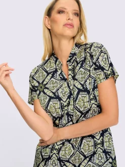 Robe imprimée col chemise avec plis sur devant