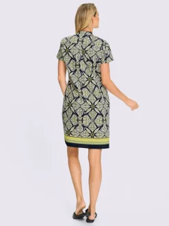 Robe imprimée col chemise avec plis sur devant