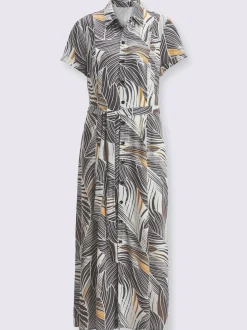 Robe imprimée col chemise manches courtes jupe évasée