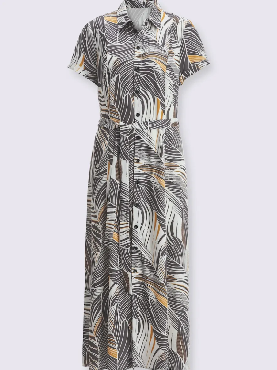 Robe imprimée col chemise manches courtes jupe évasée