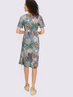 Robe imprimée à col en V avec manches courtes et ourlet volanté