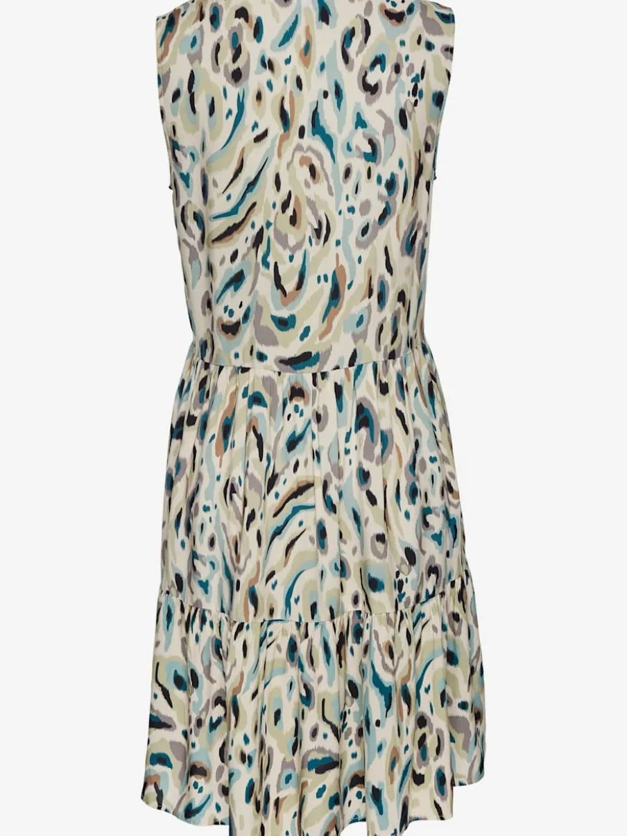 Robe imprimée col V avec larges bretelles et patte de boutonnage