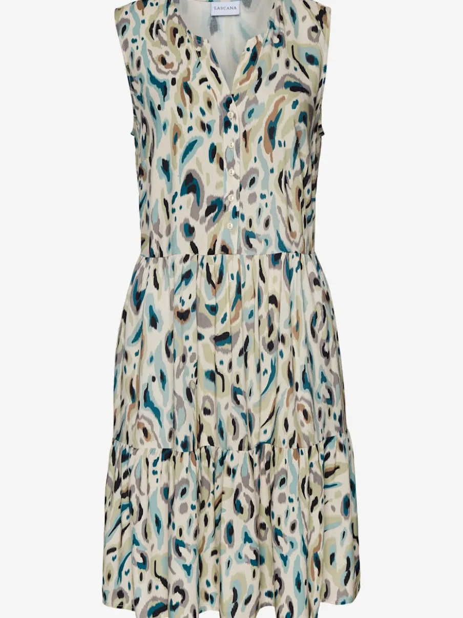 Robe imprimée col V avec larges bretelles et patte de boutonnage