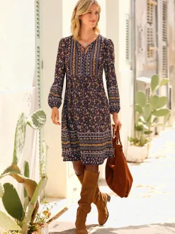 Robe imprimée florale avec col en V et manches longues