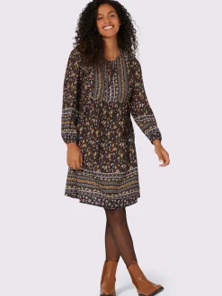 Robe imprimée florale avec col en V et manches longues