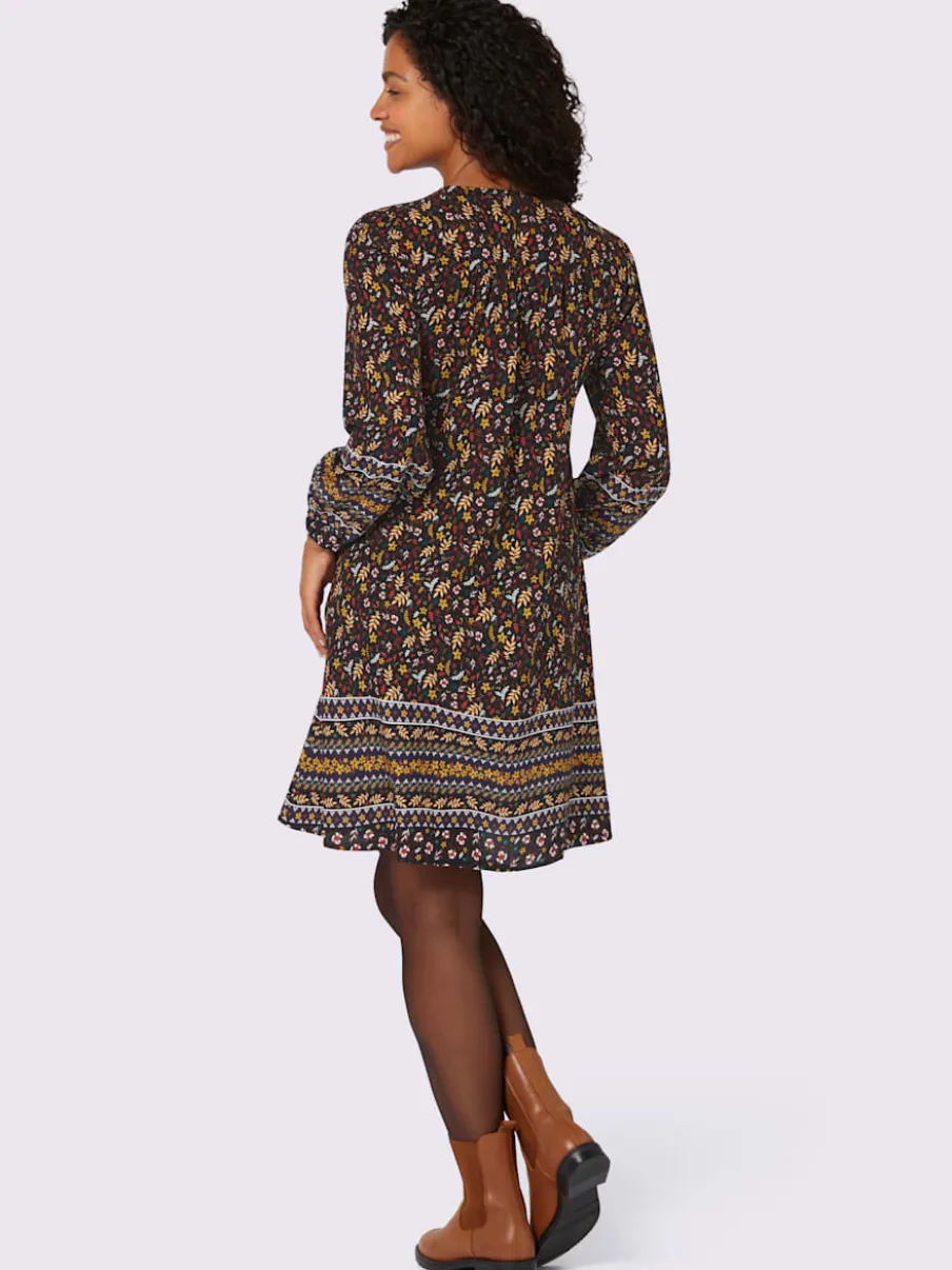 Robe imprimée florale avec col en V et manches longues
