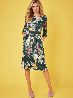 Robe imprimée à manches 3/4 et poches latérales