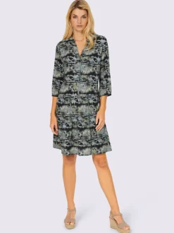 Robe imprimée tissée à encolure V ouverte ajustée