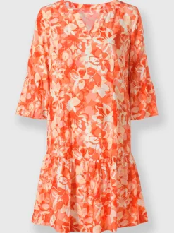 Robe à imprimés floraux avec manches 3/4 volantes