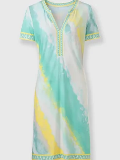 Robe jersey avec encolure V manches courtes motifs batik