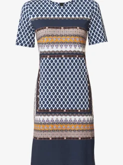 Robe jersey douce motif géométrique encolure ronde manches courtes