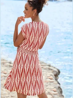 Robe jersey encolure dégagée avec fronces et imprimé