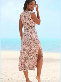 Robe longue avec col en V et fentes latérales