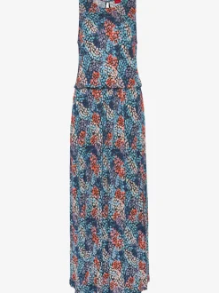 Robe longue avec col rond et fente latérale